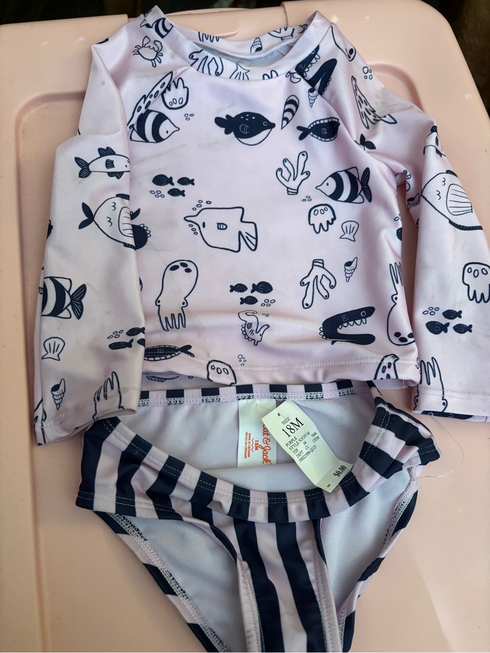 Cat & Jack Pink and Navy Sea Life Rash Guard Swim Set